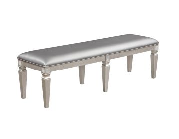 1-Pc Modern Glam Long Bench Upholstered Seat Sparkling Embellishments Silver Gray Finish Furniture Bedroom
