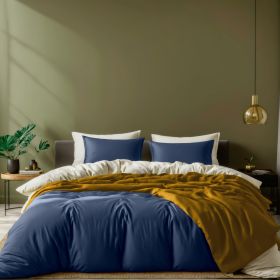 Navy Duvet Cover Microfiber Cover with Zipper, Set of 1 Duvet Cover with 2 Pillow Shams, King Size