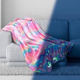 Glow in The Dark Blanket Pink Flannel Fleece Blanket/Throw for Girls 2-Sided Unicorn Kids Blanket 6 Hours Glow in The Dark Blankets 50x60 Inches
