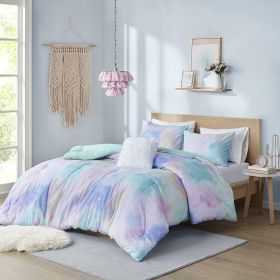 Watercolor Tie Dye Printed Comforter Set with Throw Pillow, Twin/Twin XL