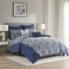 7 Piece Flocking Comforter Set with Euro Shams and Throw Pillows Fulll/Queen