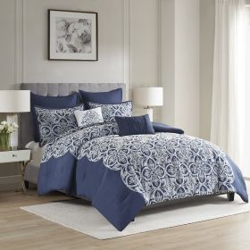 7 Piece Flocking Comforter Set with Euro Shams and Throw Pillows Fulll/Queen