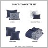 7 Piece Flocking Comforter Set with Euro Shams and Throw Pillows Fulll/Queen