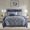 7 Piece Flocking Comforter Set with Euro Shams and Throw Pillows Fulll/Queen