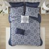 7 Piece Flocking Comforter Set with Euro Shams and Throw Pillows Fulll/Queen