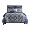 7 Piece Flocking Comforter Set with Euro Shams and Throw Pillows Fulll/Queen