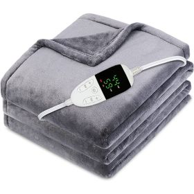 Electric Blanket Heated Throw Digital Controller 10-Hour Timer 6 Heat Settings (Color: Grey)