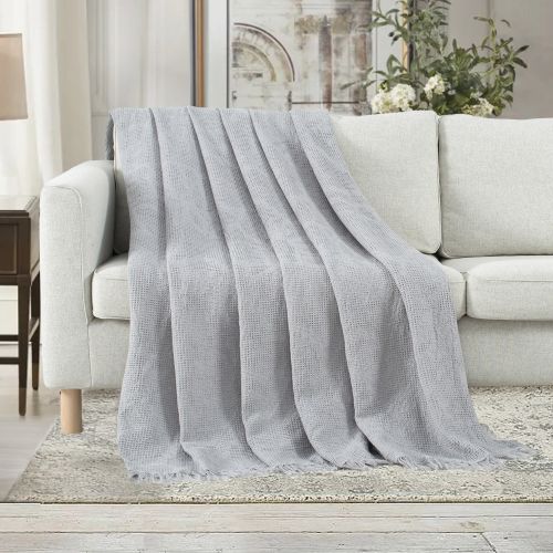 VERAMUSE 100% Cotton Throw Blanket Weave Waffle Breathable Thin Blankets for Summer