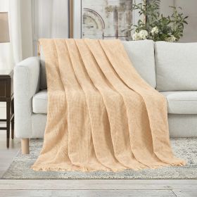 VERAMUSE 100% Cotton Throw Blanket Weave Waffle Breathable Thin Blankets for Summer (Color: beige, size: 66" x 90")