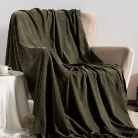 VERAMUSE Chenille Throw Blanket for Couch Lightweight Throws for Bed and Sofa (Color: dark green, size: 55" x 75")