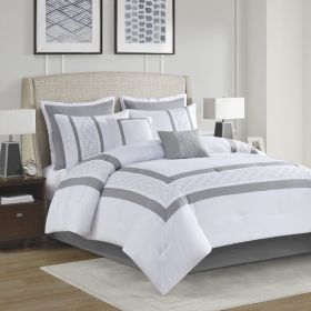 8 Piece Embroidered Comforter Set, Queen size (Color: as Pic)