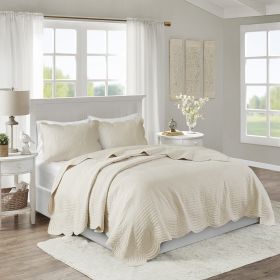 3 Piece Reversible Scalloped Edge Quilt Set, Full/Queen size (Color: as Pic)