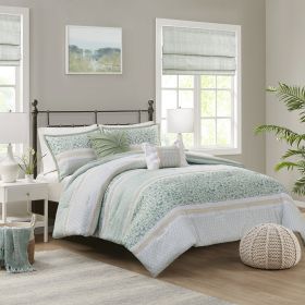 5 Piece Seersucker Comforter Set with Throw Pillows, King/Cal. King (Color: as Pic)