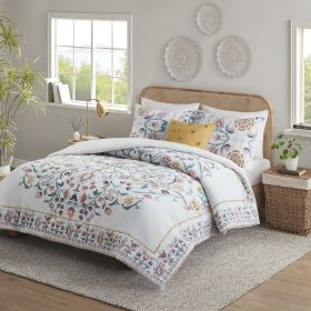 4 Piece Floral Comforter Set with Throw Pillow, Full/Queen (Color: as Pic)