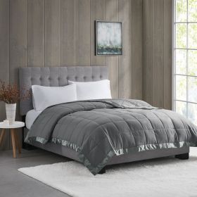 Lightweight Down Alternative Blanket with Satin Trim, Full/Queen (Color: as Pic)