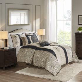 7 Piece Jacquard Comforter Set with Throw Pillows, King size (Color: as Pic)