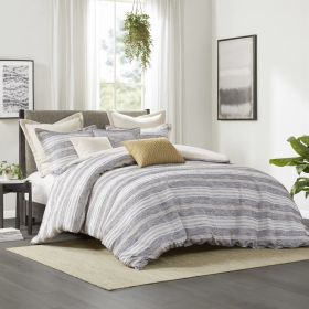Oversized Chenille Jacquard Striped Comforter Set with Euro Shams and Throw Pillows, Full/Queen size (Color: as Pic)