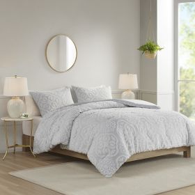 3 Piece Tufted Woven Medallion Comforter Set, Full/Queen (Color: as Pic)