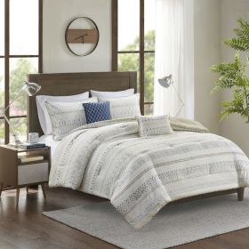 5 Piece Printed Seersucker Comforter Set with Throw Pillows, Full/Queen size (Color: as Pic)