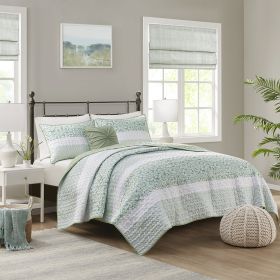 4 Piece Seersucker Quilt Set with Throw Pillow, Full/Queen (Color: as Pic)