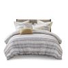 Oversized Chenille Jacquard Striped Comforter Set with Euro Shams and Throw Pillows, Full/Queen size