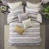 Oversized Chenille Jacquard Striped Comforter Set with Euro Shams and Throw Pillows, Full/Queen size