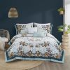 5 Piece Cotton Floral Comforter Set with Throw Pillows, Full/Queen