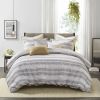 Oversized Chenille Jacquard Striped Comforter Set with Euro Shams and Throw Pillows, Full/Queen size