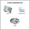 5 Piece Cotton Floral Comforter Set with Throw Pillows, Full/Queen