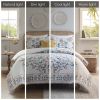 4 Piece Floral Comforter Set with Throw Pillow, Full/Queen