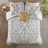 4 Piece Floral Comforter Set with Throw Pillow, Full/Queen